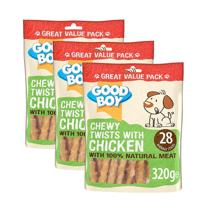 Good Boy - Chewy Twists With Chicken - Dog Treats - Made With 100% Natural Chicken Breast Meat - 320 Grams - Gluten Free Dog Treats (Case of 3)